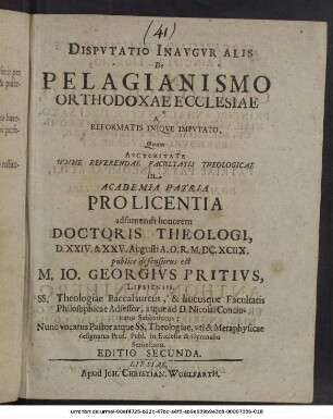 Disputatio Inauguralis De Pelagianismo Orthodoxae Ecclesiae A Reformatis Inique Imputato