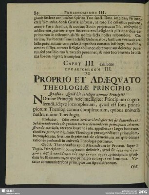 Caput III. exhibens Prolegomenon III. De Proprio Et Adaequato Theologiae Principio