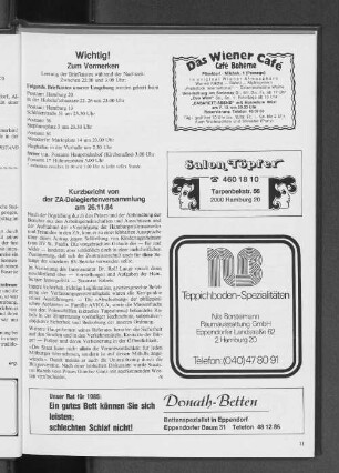 Kurzbericht von der ZA-Delegiertenversammlung am 26.11.84