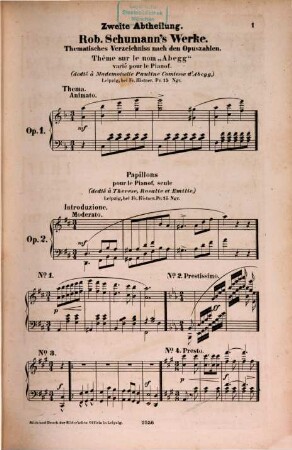 Thematisches Verzeichniss sämmtlicher im Druck erschienenen Werke Robert Schumann's mit Inbegriff aller Arrangements etc.