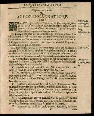 Disputatio Tertia. De Logoi Incarnatione.