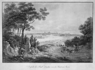 Ansicht der Stadt Dresden von der Bautzner Straße : Ansicht der Stadt Dresden von der Bautzner Straße. Stich, koloriert. um 1830