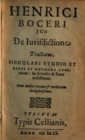 Henrici Boceri de iurisdictione tractatus
