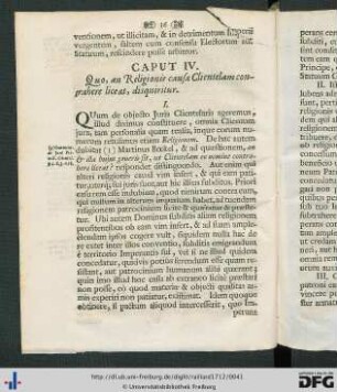 Caput IV. Quo, an Religionis causa Clientelam contrahere liceat, disquiritur.