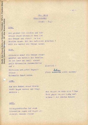 Drehbuch (Auszug), mit handschriftlichen Korrekturen
