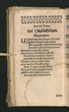 Über den Namen des Unglückseligen. Klingreimen.