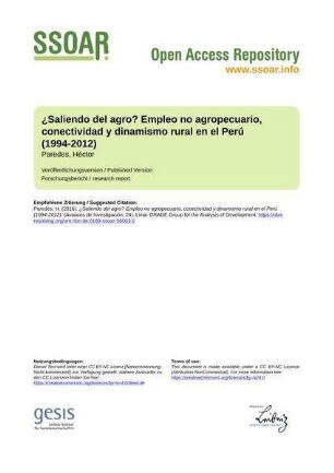 ¿Saliendo del agro? Empleo no agropecuario, conectividad y dinamismo rural en el Perú (1994-2012)