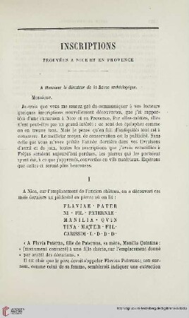 N.S. 5.1862: Inscriptions trouvées à Nice et en Provence