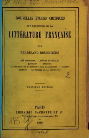 Études critiques sur l'histoire de la littérature française. II