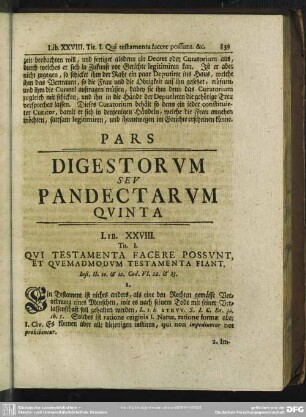 Pars Digestorum Seu Pandectarum Quinta