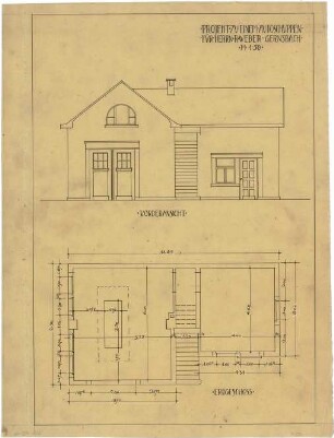 Billing, Hermann; Gernsbach, Scheffelstr. 1; Villa Weber - Vorderseite (Ansicht); Grundriss EG