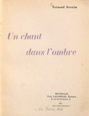 Un chant dans l'ombre