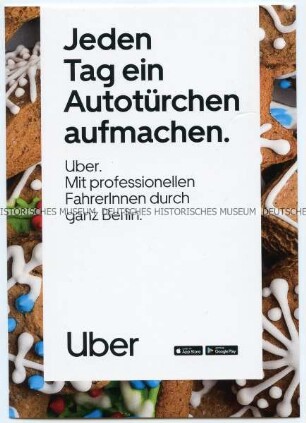 Werbepostkarte von Uber, dem Online-Vermittlungsdienst für Personenbeförderung