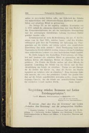 Vergleichung zwischen Rousseaus und Lockes Erziehungsprinzipien