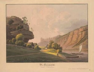 Die Hirschmühle am Ausgang des Hirschgrundes nordwestlich von Schmilka (Bad Schandau), linksseitig der Elbe in der Sächsischen Schweiz