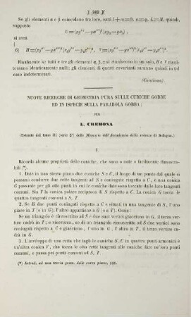 Nuove ricerche die Geometria pura sulle cubiche gobbe, ed in ispecie sulla parabola gobba.