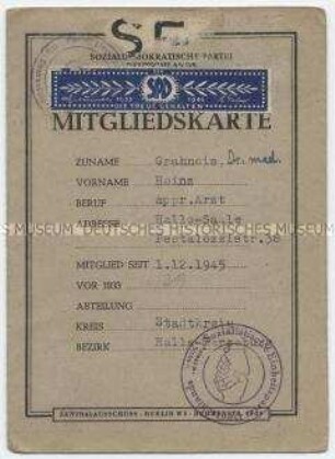 Mitgliedskarte der SPD/SED - Personenkonvolut