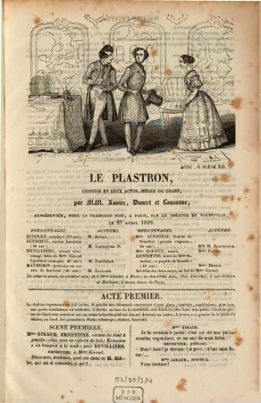 Le plastron : comédie en deux actes, mêlée de chant