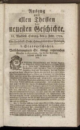 VI. Nachlese. Coburg, den 9. Febr. 1752.
