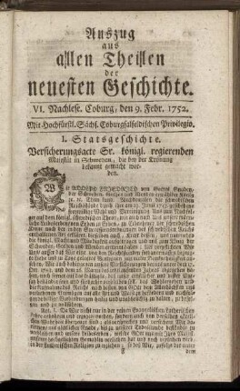 VI. Nachlese. Coburg, den 9. Febr. 1752.