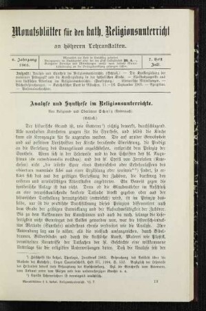 Analyse und Synthese im Religionsunterrichte : (Schluß)
