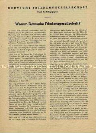 Programmatisches Flugblatt der Deutschen Friedensgesellschaft/Bund der Kriegsgegner Frankfurt a.M.
