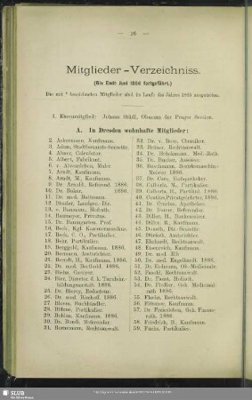 Mitglieder-Verzeichniss (bis Ende Juni 1886 fortgeführt)
