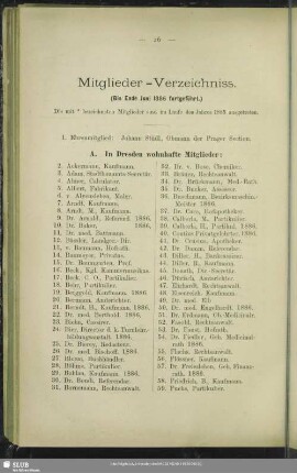 Mitglieder-Verzeichniss (bis Ende Juni 1886 fortgeführt)