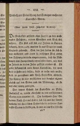 Versuch zur Erforschung des Ertrages mehrerer Kartoffel-Arten