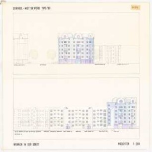 Platzbebauung mit Wohnungen, Gewerbe und sozialen Einrichtungen am Viktoria-Luise-Platz, Berlin-Schöneberg Schinkelwettbewerb 1980: Fassadenansichten 1:200