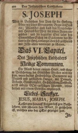 S. Joseph [...]. Das VI. Capitel. Des Josephischen Liebhabers Heilige Communion.