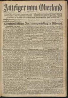 Anzeiger vom Oberland : Tageszeitung für das Oberamt Biberach und die Stadtgemeinde Biberach