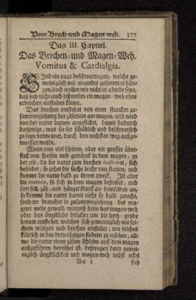 Das III. Capitel. Das Brechen- und Magen-Weh. Vomitus & Cardialgia.