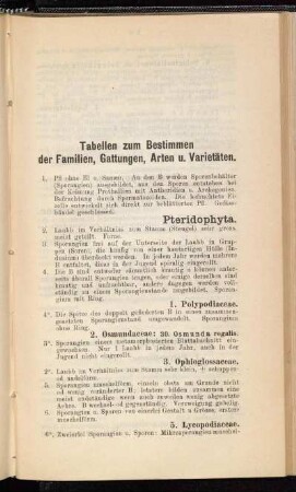 Tabellen zum Bestimmen der Familien, Gattungen, Arten u. Varietäten.