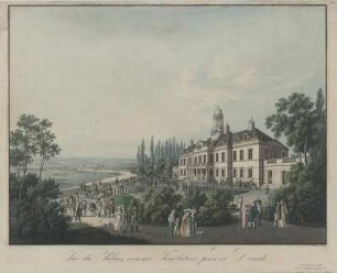 Ansicht von Findlaters Weinberg, Umrissradierung, um 1830 : Vue du Palais, nommé Findlaters près de Dresde / nach der Natur gez. u. gest. v. C. A. Richter. - Dresden : Meser , [um 1830]. - 1 Kunstblatt : kolor. Umrissradierung ; 54 x 41 cm