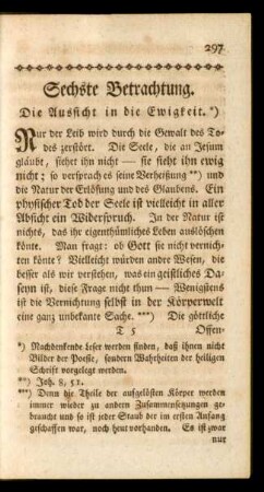 Sechste Betrachtung. Die Aussicht in die Ewigkeit