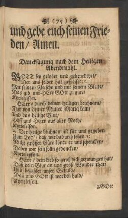Dancksagung nach dem Heiligen Abendmahl.