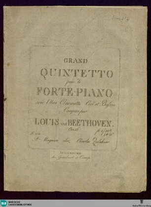 Grand quintetto pour le forte-piano avec oboe, clarinette, cor et basson : oeuv. 16
