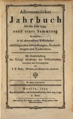 Astronomisches Jahrbuch. 1793 (1790)