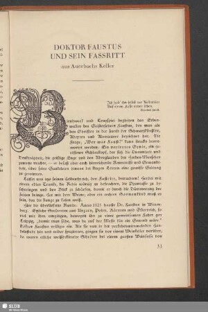 Doktor Faustus Und Sein Fassritt : aus Auerbachs Keller