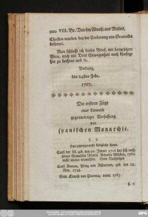 Die erstern Züge eines Entwurfs gegenwärtiger Verfassung der spanischen Monarchie.