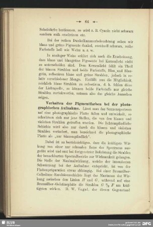 Verhalten der Pigmentfarben bei der photographischen Aufnahme