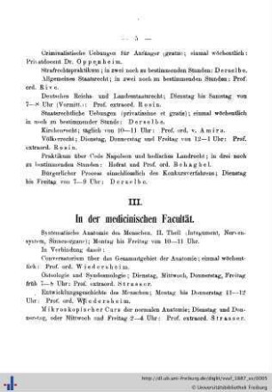 III. In der medicinischen Facultät.