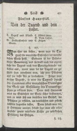 Fünftes Hauptstük. Von der Tugend und dem Laster
