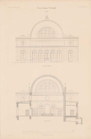 Viehmarkt und Schlachthof, Berlin: Ansicht, Querschnitt Börse (aus: Atlas zur Zeitschrift für Bauwesen, hrsg. v. G. Erbkam, Jg. 22, 1872)