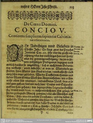 De Coena Domini. Concio V. Continens simplicem sapientiae Calvinianae refutationem