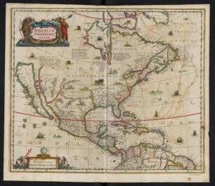 Karte von Nordamerika mit Mittelamerika, ca. 1:16.000.000, kolorierter Kupferstich, 1645 : America Septentrionalis / Excudit Ioannes Ianssonius. - [Ca. 1:16.000.000]. - Amstelodami//Amsterdam : Ioannes Ianssonius, [1645]. - 1 Kt : Kupferst ; 45 x 54 cm