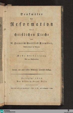 Abth. 1: Denkmäler der Reformation der christlichen Kirche