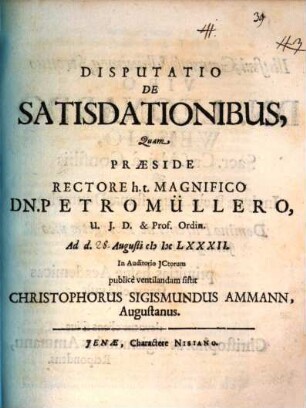 Disputatio De Satisdationibus
