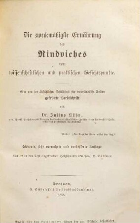 Die zweckmäßigste Ernährung des Rindviehes vom wissenschaftlichen und praktischen Gesichtspunkte
